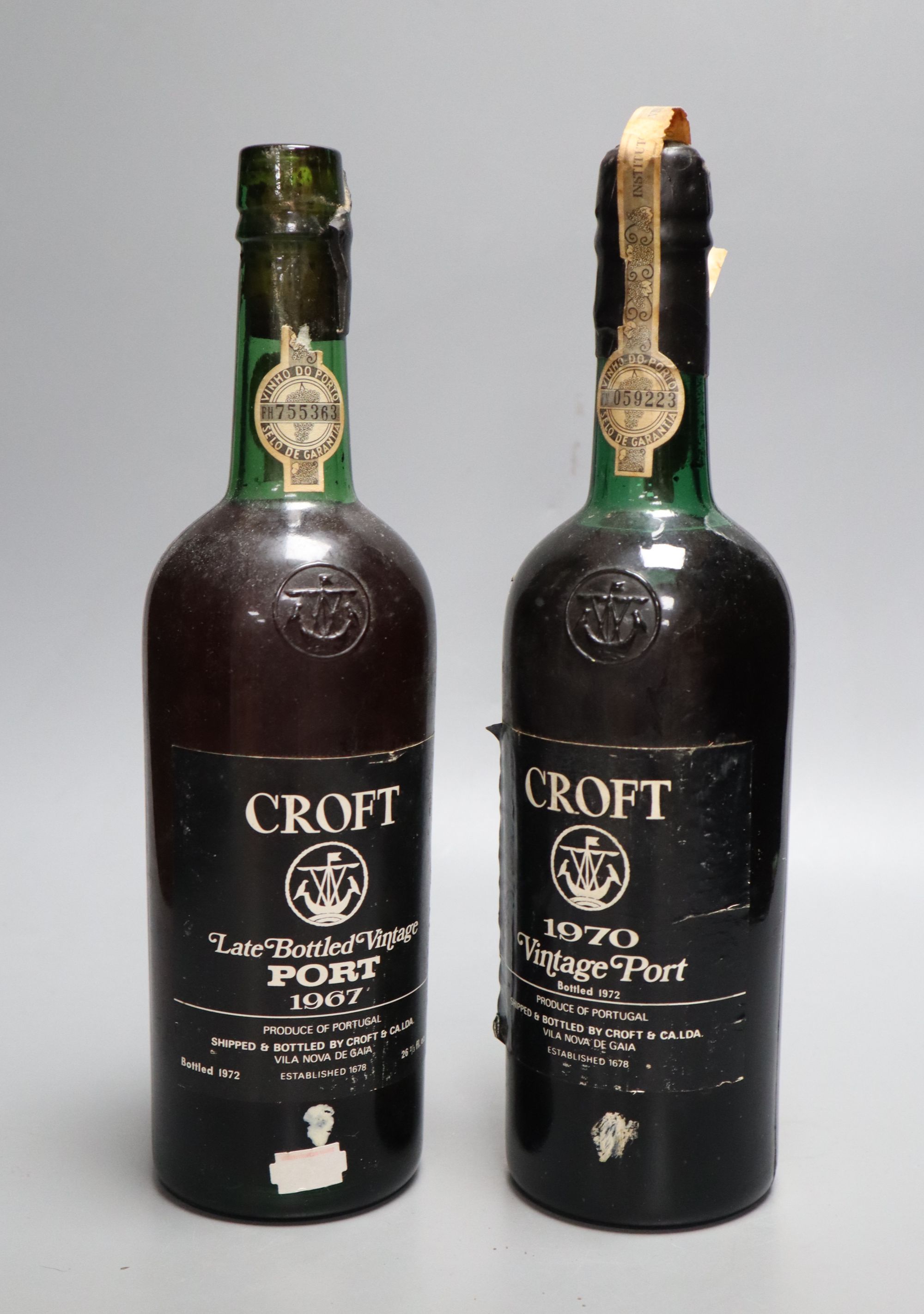 Two bottles of Croft: a late bottled vintage port 1967 and a 1970 vintage port